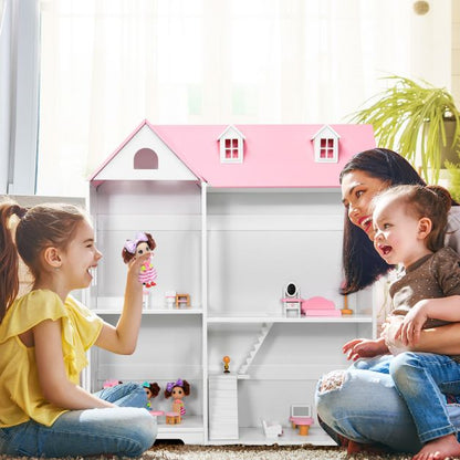 2-Tier Dollhouse Bookcase with Sufficient Storage Space-Pink