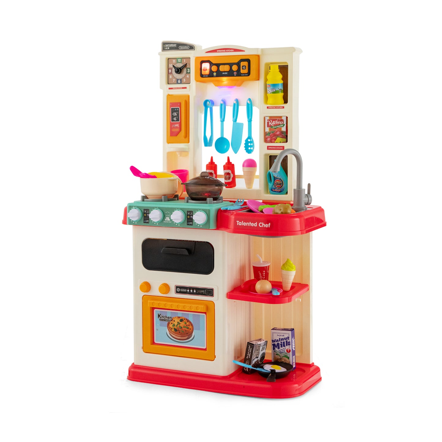 Kids Kitchen Playset with 65 Pieces Accessories-Pink