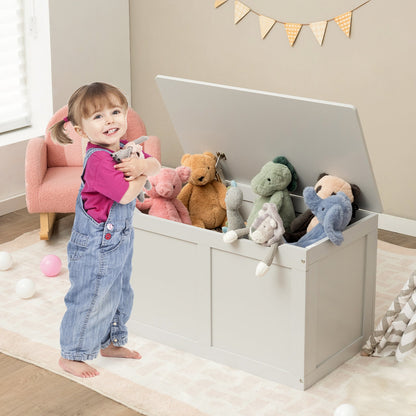 Wooden Kids Toy Storage Box with Flip-Top Lid for Playroom Bedroom -Grey