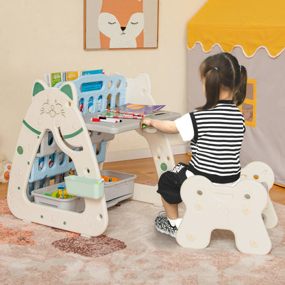 3 in 1 Kids Art Easel and Stool with Multi-Layer Book Rack-Navy