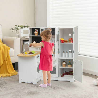 Kid's Corner Kitchen Playset Wooden Play Kitchen with Stove-White