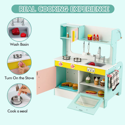 2-in-1 Kids Play Kitchen and Restaurant with Faucet