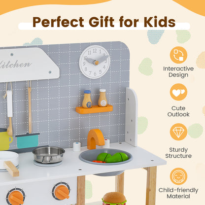 Wooden Kid's Play Kitchen Set with Cookware Accessories