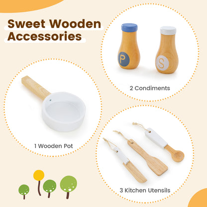 Wooden Kid's Play Kitchen Set with Cookware Accessories