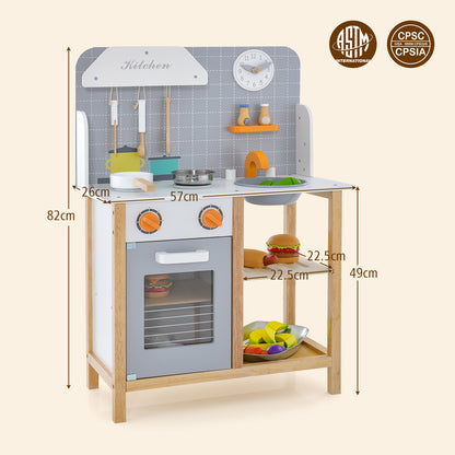 Wooden Kid's Play Kitchen Set with Cookware Accessories