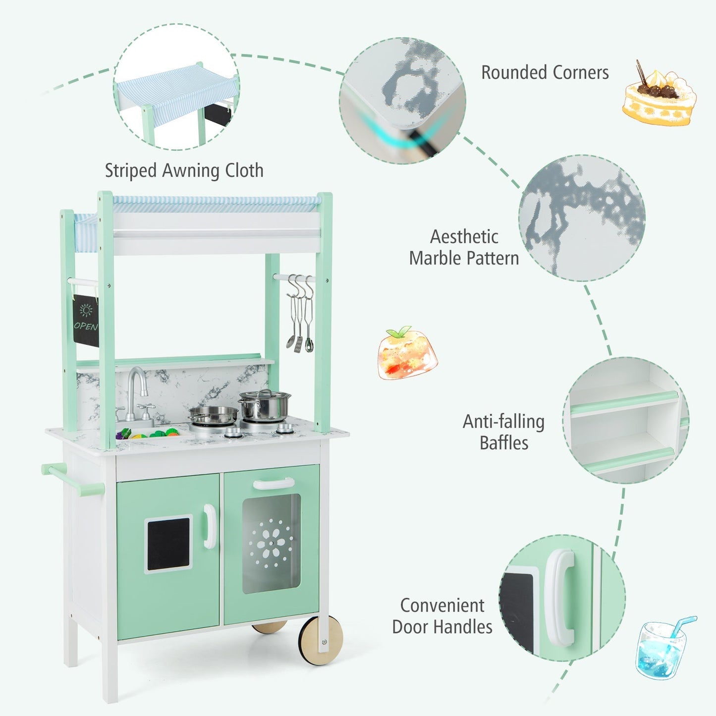 Double-sided Pretend Play Kitchen with Remote Control for Kids 3+-Green