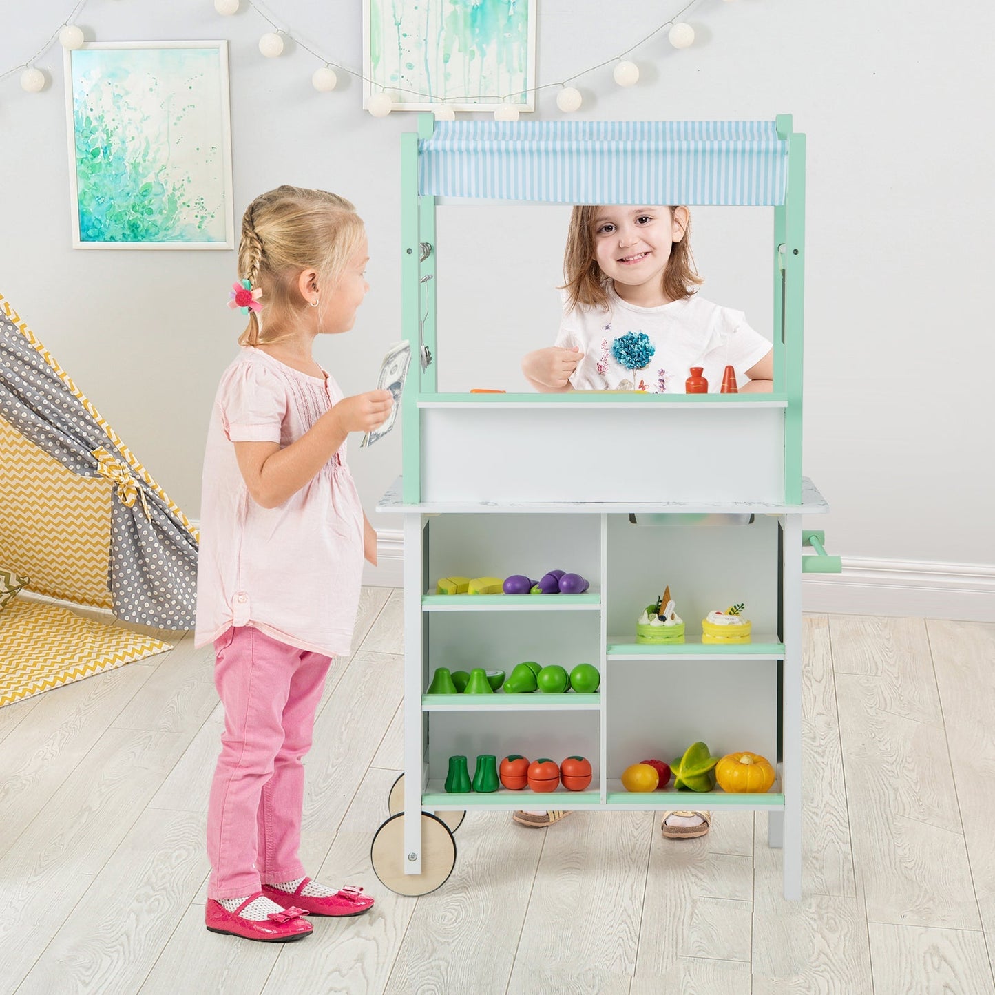 Double-sided Pretend Play Kitchen with Remote Control for Kids 3+-Green