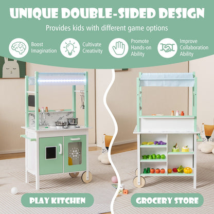 Double-sided Pretend Play Kitchen with Remote Control for Kids 3+-Green