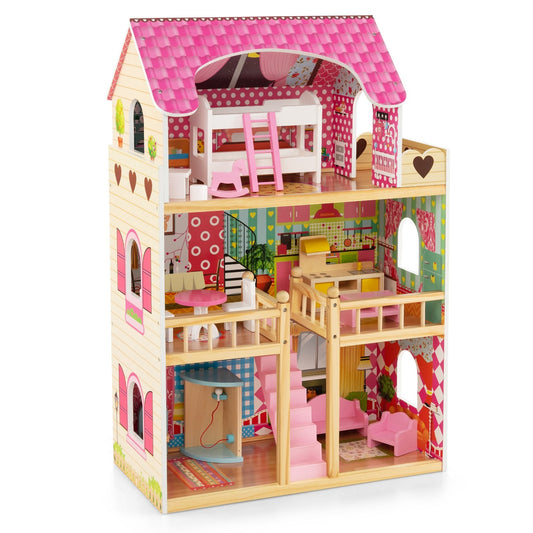 Wooden DIY Pretend House for Children Over 3 Years Old-Pink