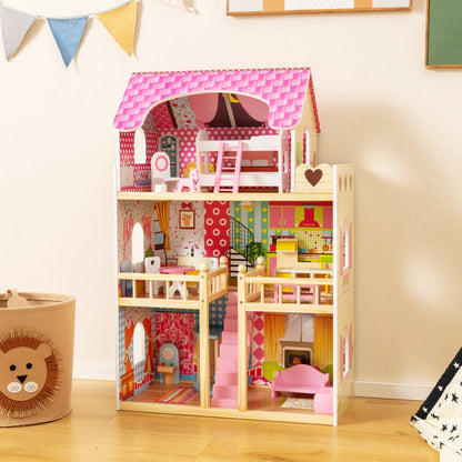 Wooden DIY Pretend House for Children Over 3 Years Old-Pink