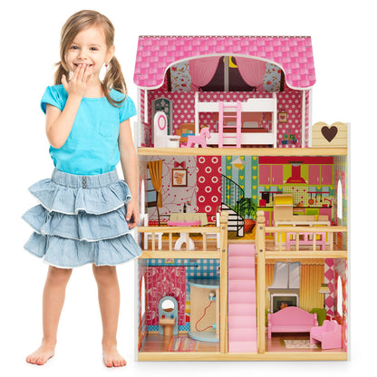 Wooden DIY Pretend House for Children Over 3 Years Old-Pink