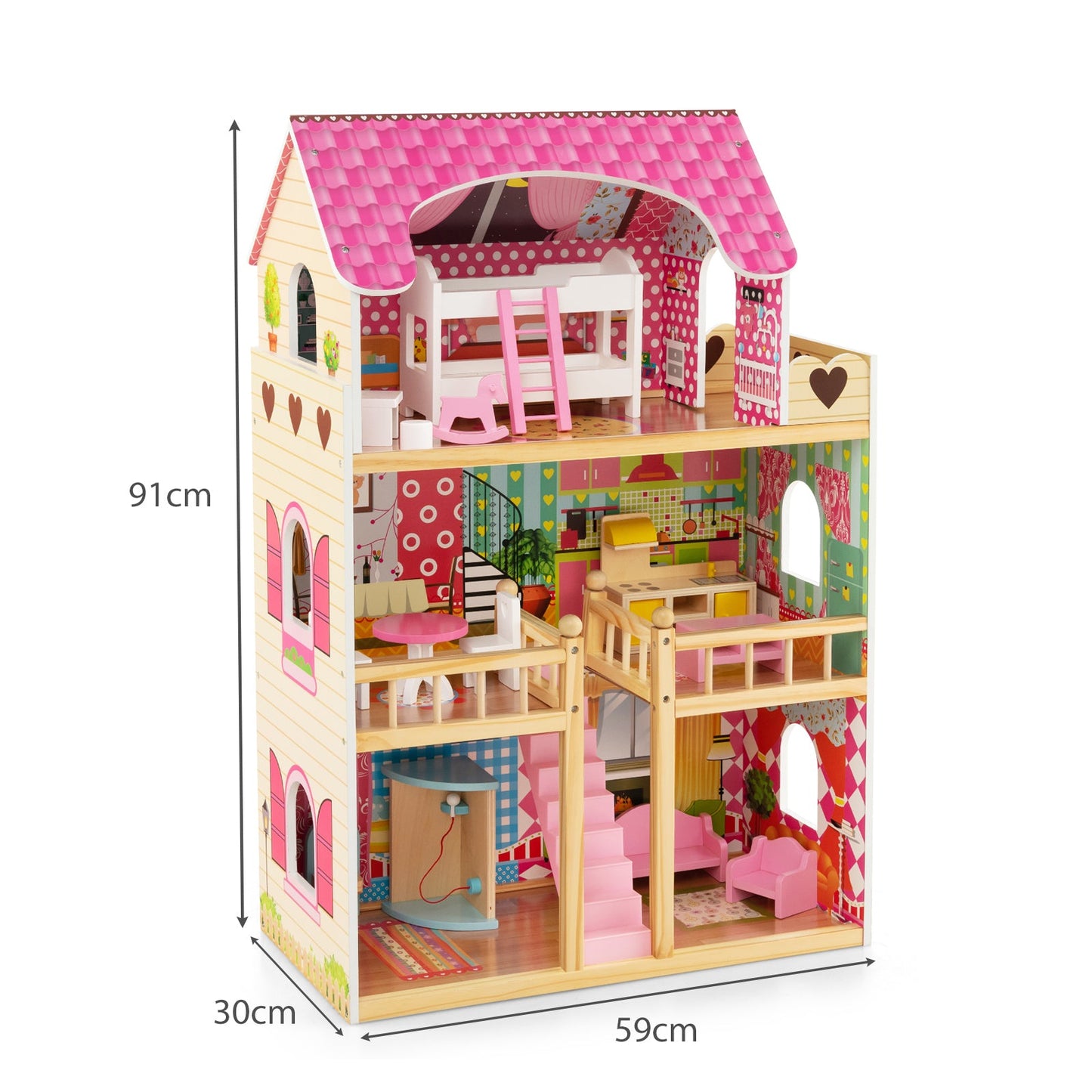 Wooden DIY Pretend House for Children Over 3 Years Old-Pink