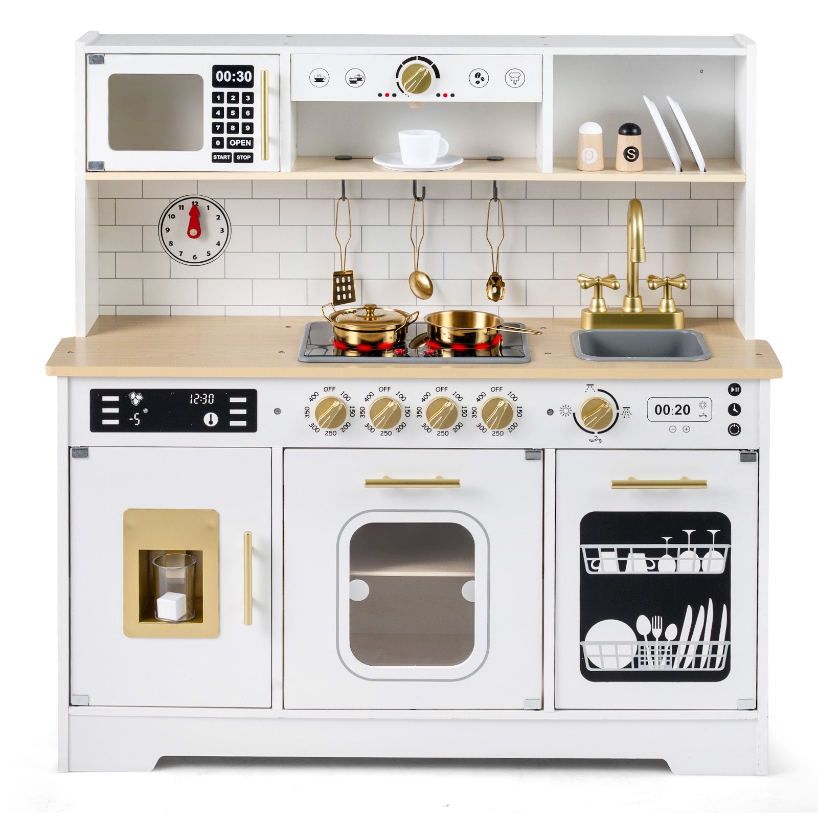 Wooden Kitchen Playset with Realistic Lights and Sounds-White