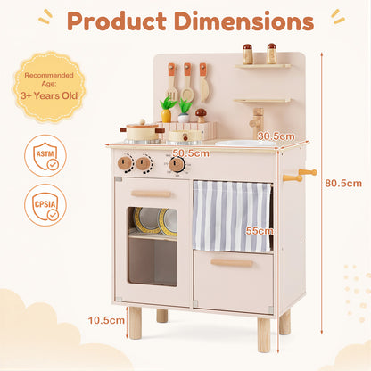 Wooden Play Kitchen Role-Play Gift for Girls and Boys Ages 3+-Beige