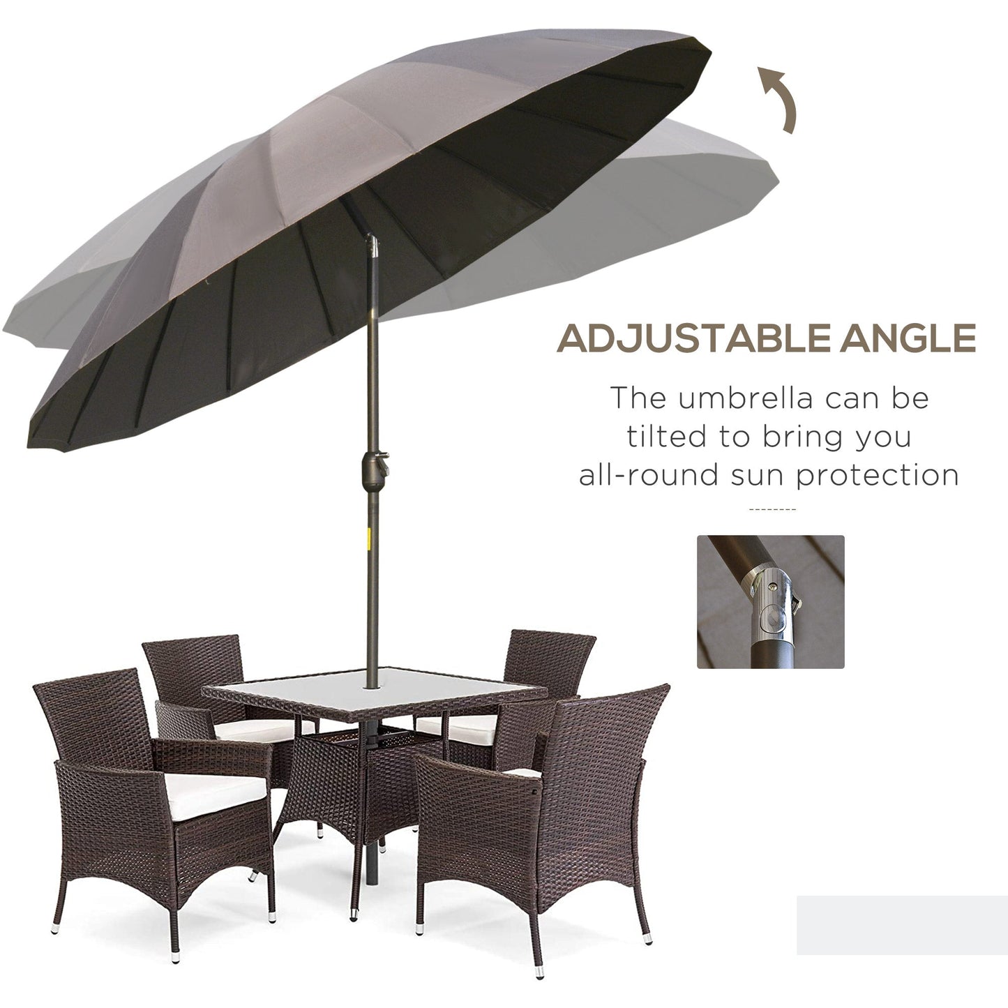 Outsunny 2.5m Shanghai Garden Parasol Umbrella with Crank & Tilt, Adjustable Outdoor Sun Shade, Grey