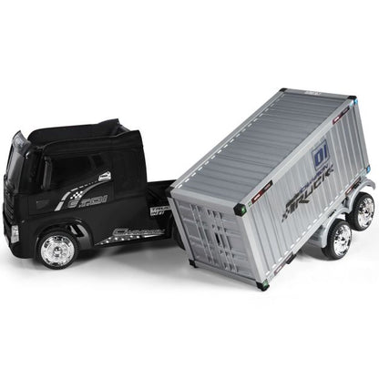 12V Ride-On Semi-Truck with Container for Kids of 3-8 Year Old-Black