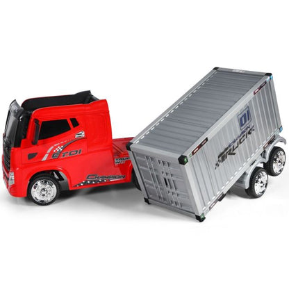 12V Ride-On Semi-Truck with Container for Kids of 3-8 Year Old-Red