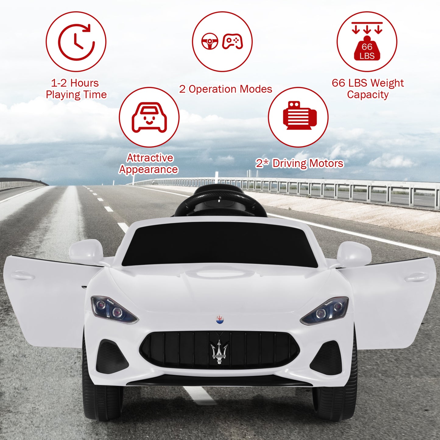 12V Electric Kids Ride On Car for 3+ Years Old Boys Girls-White