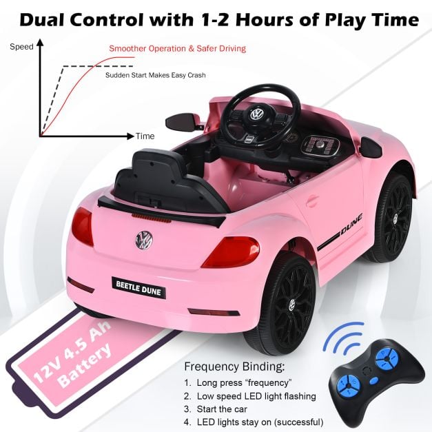 12V Volkswagen Beetle Electric Kids Ride On Car with Remote Control-Pink