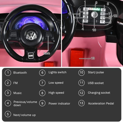 12V Volkswagen Beetle Electric Kids Ride On Car with Remote Control-Pink