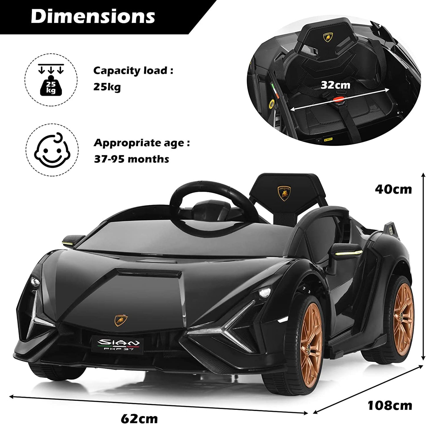 12V Kids Electric Ride on Car with Remote Control-Black
