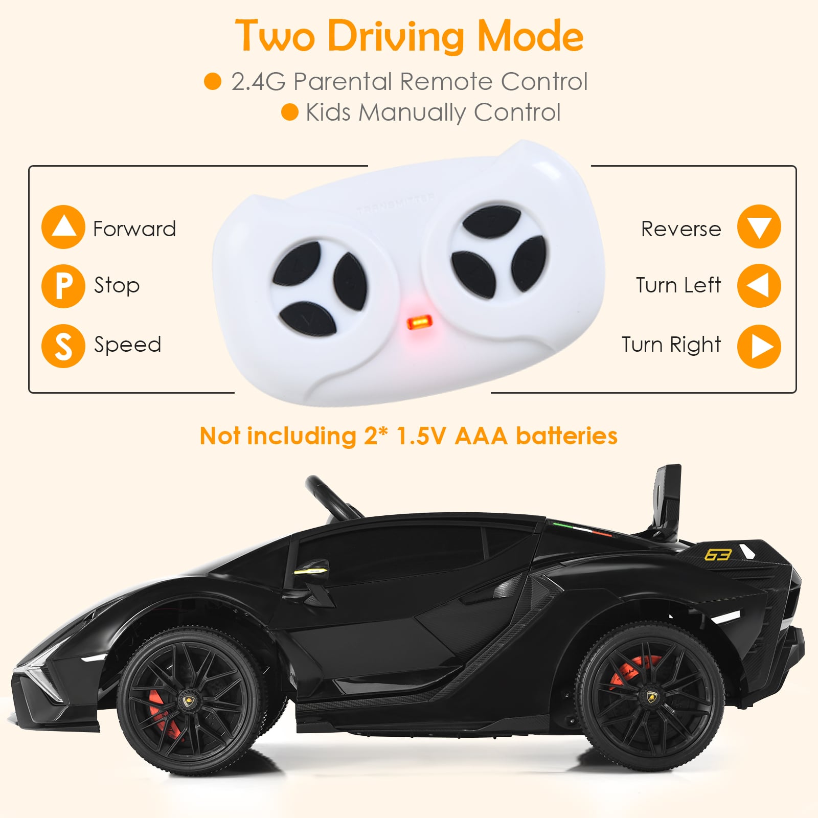 12V Kids Electric Ride on Car with Remote Control-Black