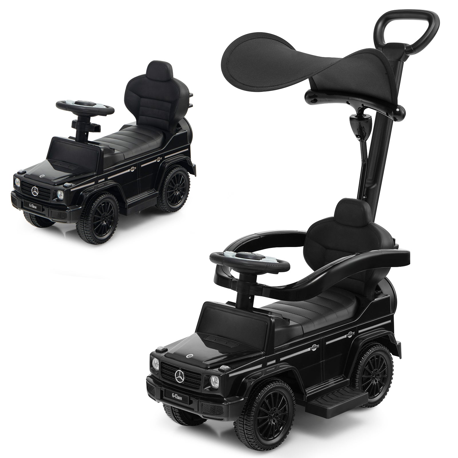 3-in-1 Baby Foot-to Floor Sliding Walker with Push Handle-Black