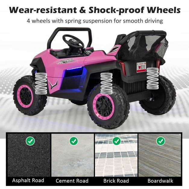 12V Electric Truck Car with Remote Controland Battery Powered UTV-Pink