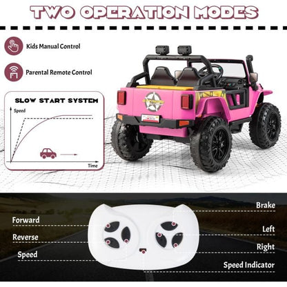 12V Kids Electric Ride on Car with Music and LED Lights-Pink