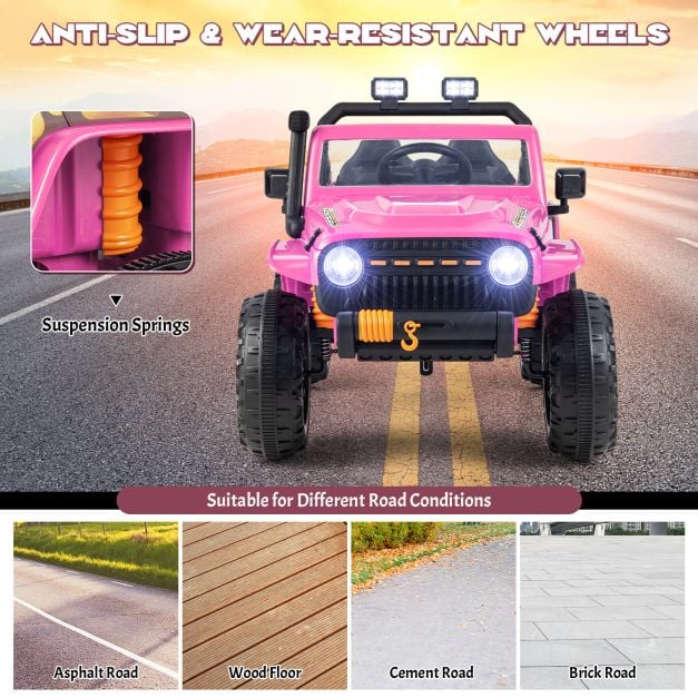 12V Kids Electric Ride on Car with Music and LED Lights-Pink