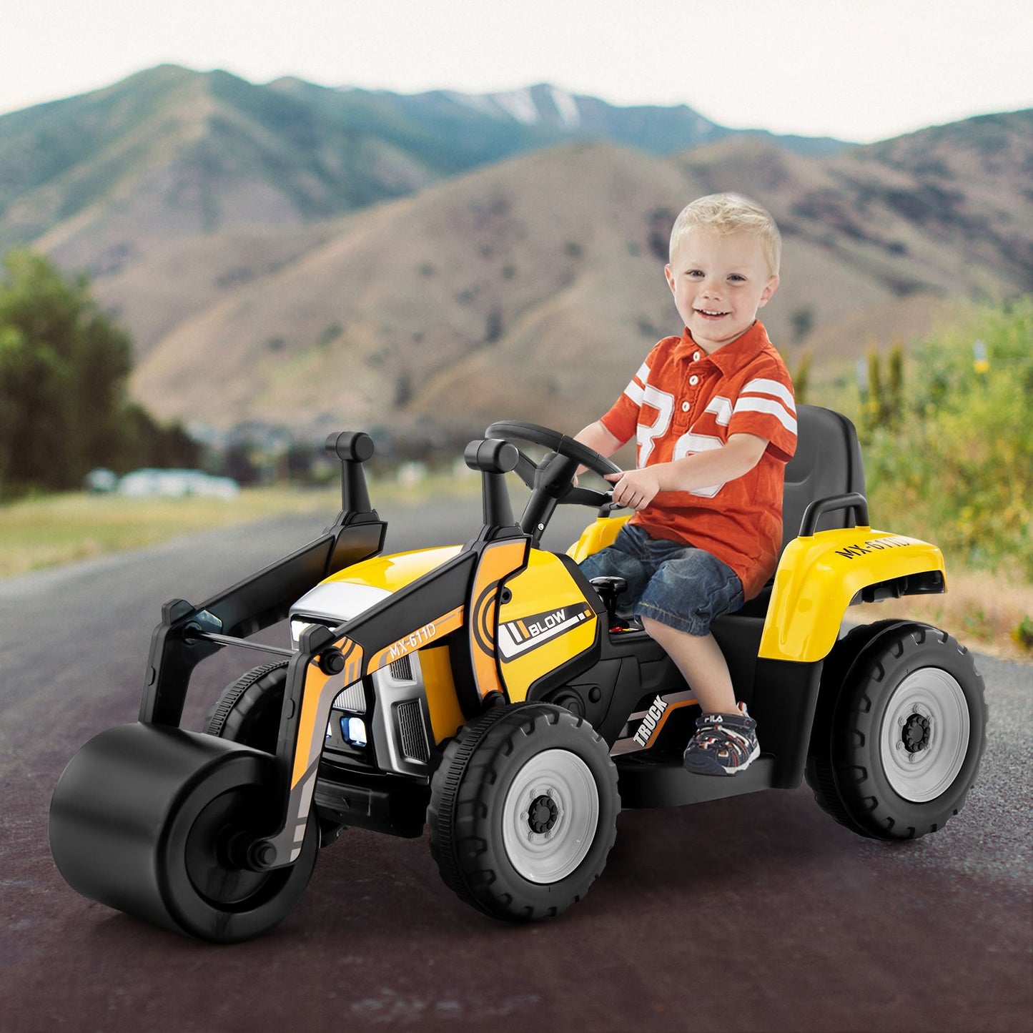 12V Battery Powered Kids Ride on Road Roller with 2.4G Remote Control-Yellow