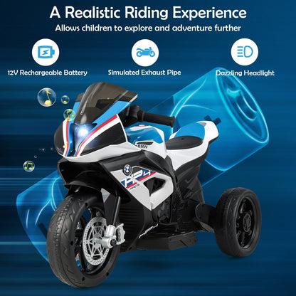 12V Kids Motorcycle Ride-On Toy with Music and Headlight-White