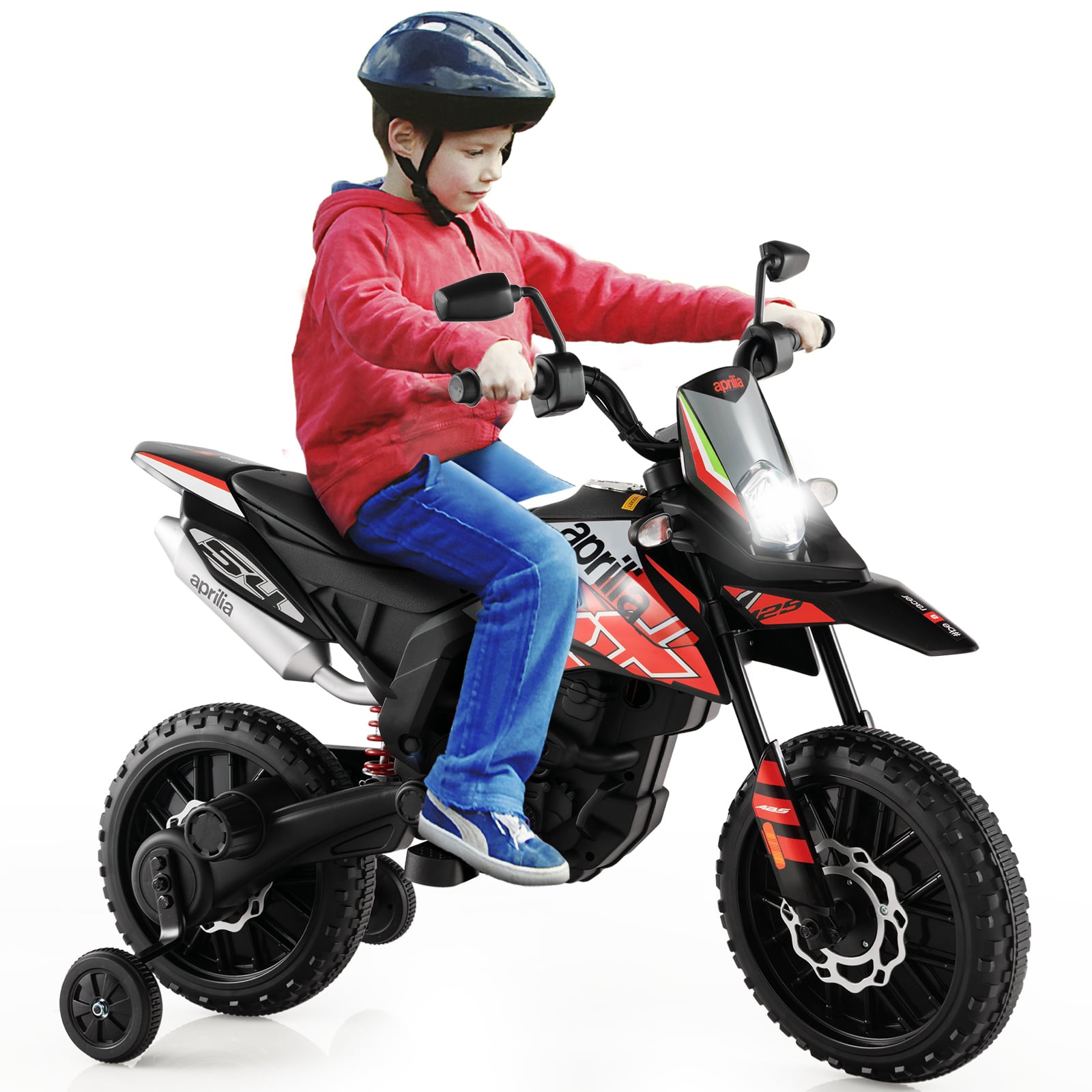 12V Battery Powered Toddler Motorbike with Music for 3-8 Years Old Kids-Red