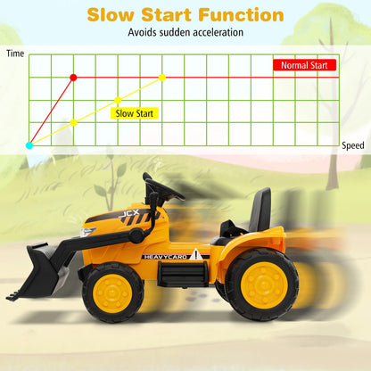 12V Battery Powered Bulldozer Digger with Adjustable Digging Bucket-Yellow