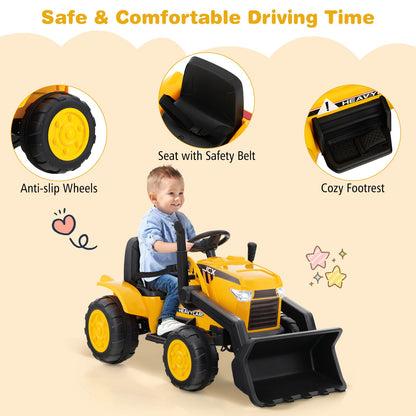 12V Battery Powered Bulldozer Digger with Adjustable Digging Bucket-Yellow