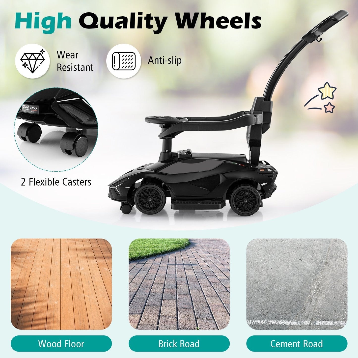 3-in-1 Ride On Push Car with Removable Guardrails and Handle-Black