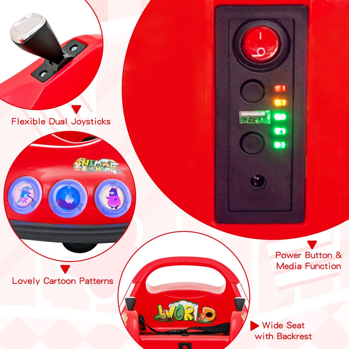 Electric Bumper Car with 360° Spin and Remote Control for Toddlers and Babies-Red