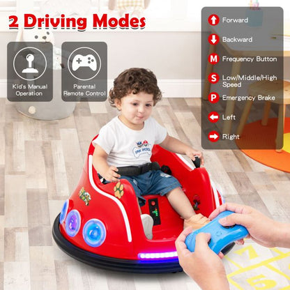 Electric Bumper Car with 360° Spin and Remote Control for Toddlers and Babies-Red