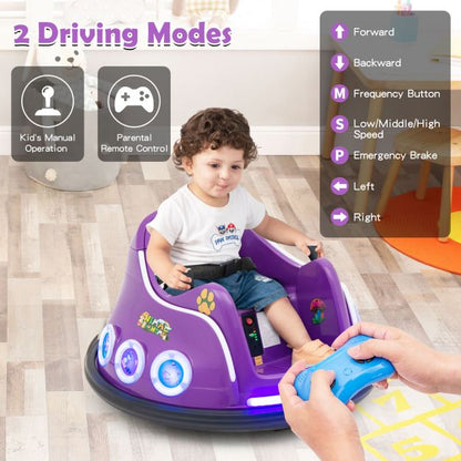 Electric Bumper Car with 360° Spin and Remote Control for Toddlers and Babies-Purple