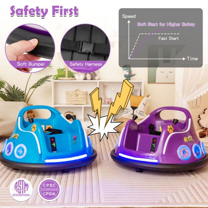 Electric Bumper Car with 360° Spin and Remote Control for Toddlers and Babies-Purple