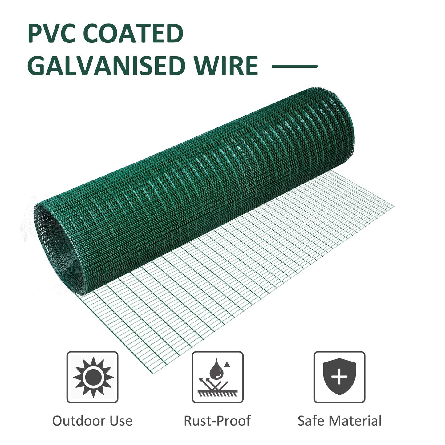 Pawhut PVC Coated Welded Wire Mesh Fencing Pet Rabbit Chicken Poultry Aviary Fence Run Hutch 30m Dark Green