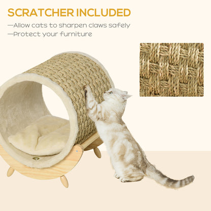 PawHut Raised Cat House, z drapakiem - beżowy