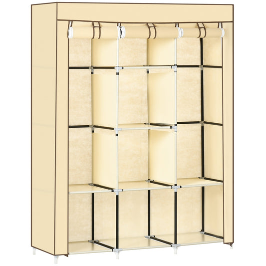 HOMCOM Fabric Wardrobe, with Rails and Shelves - Beige