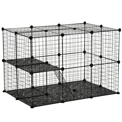 PawHut Pet Playpen DIY Small Animal Cage Enclosure Metal Wire Fence 39 Panels with 3 Doors 2 Ramps for Kitten Bunny Chinchilla Pet Mink Black