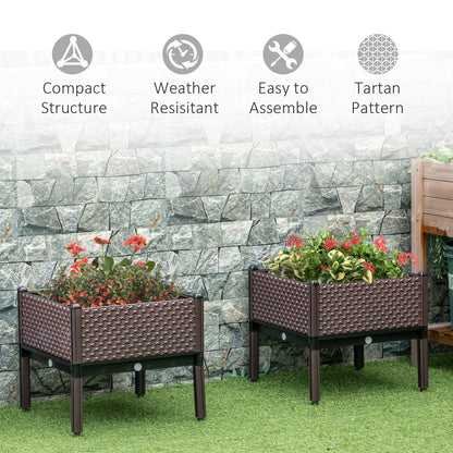 Outsunny 50cm x 50cm x 46.5cm Set of 2 41L Garden Raised Bed, Elevated Planter Box, Flower Vegetables Planting Container with Self-Watering Design and Drainage Holes