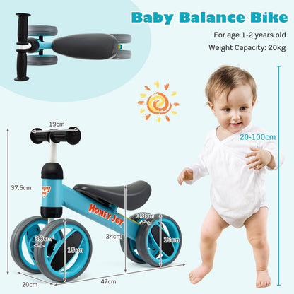 Baby Balance Bike with 4 Wheels and Limited Steering-Blue