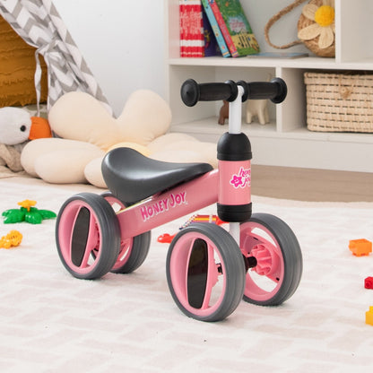 Baby Balance Bike with 4 Wheels and Limited Steering-Pink