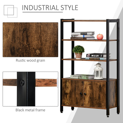 HOMCOM Industrial Bookshelf, szafka do przechowywania z 3 poziomami i drzwiami, do domowego biura, salonu Rustykalny brąz