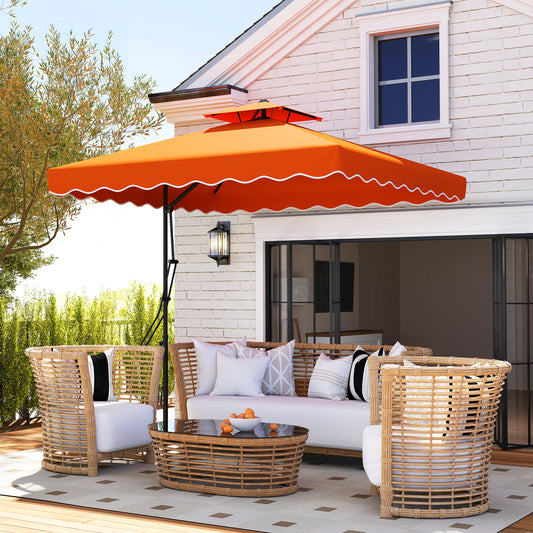 Outsunny 2,5 m parasol wspornikowy z łatwą dźwignią, kwadratowy podwójny parasol ogrodowy z falbankami i poprzeczną podstawą, zwisające osłony przeciwsłoneczne na zewnątrz, pomarańczowy