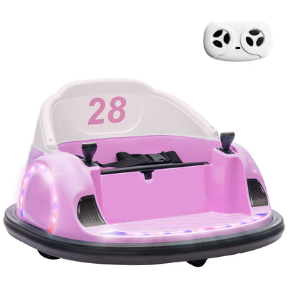 AIYAPLAY 360 Rotation Kids Bumper Car, 12V Waltz Car with Remote Control, Dual Joystick, Music, Lights, Pink